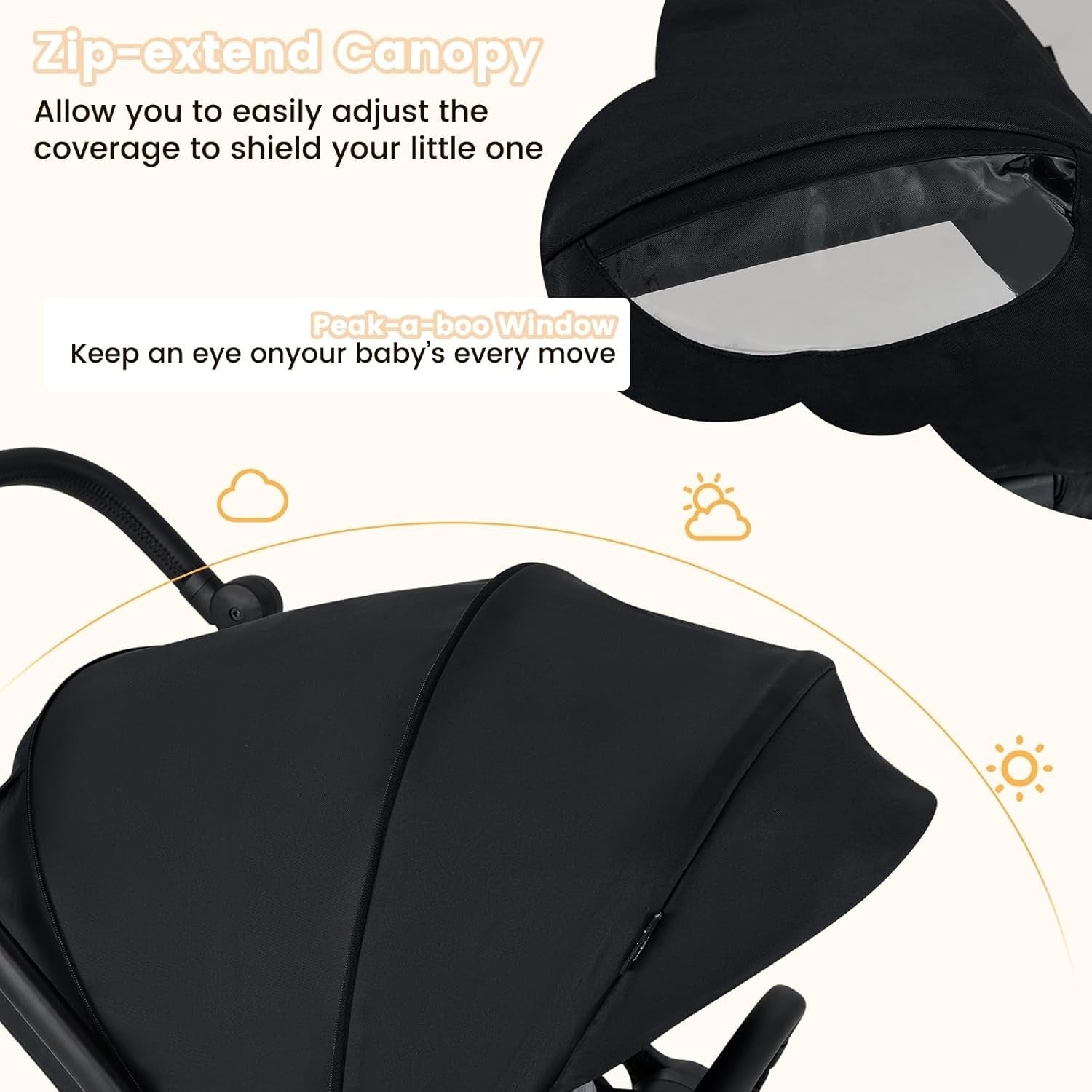 Foldable Baby Pushchair Reversible Seat Recline Adjustable Canopy 0-36M