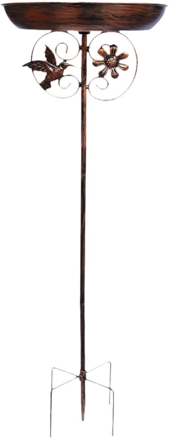 Vintage Outdoor Bird Bath Feeder Bowl Metal Garden Stake Stand Weatherproof