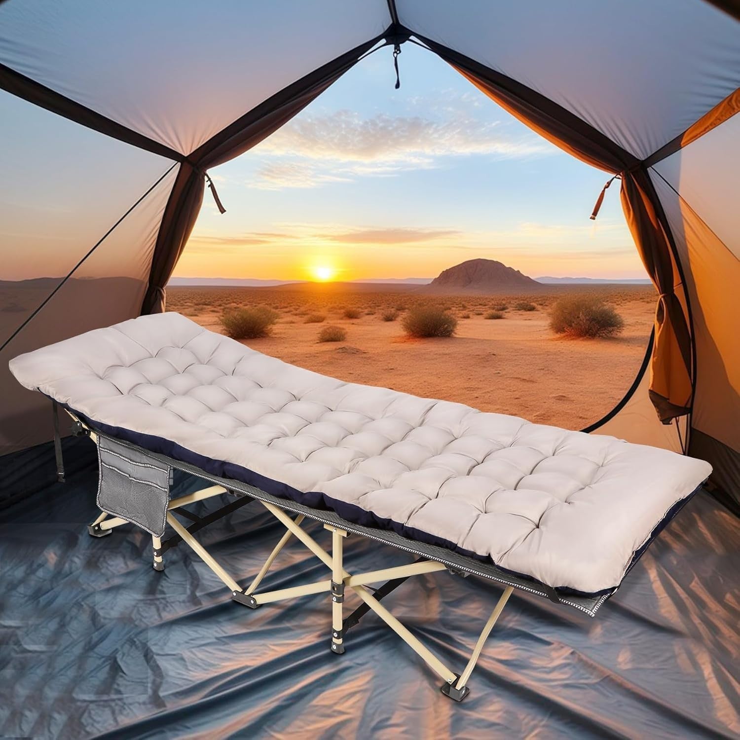 Folding Camping Bed with Thick Mattress | 500lbs Heavy Duty Outdoor Cot