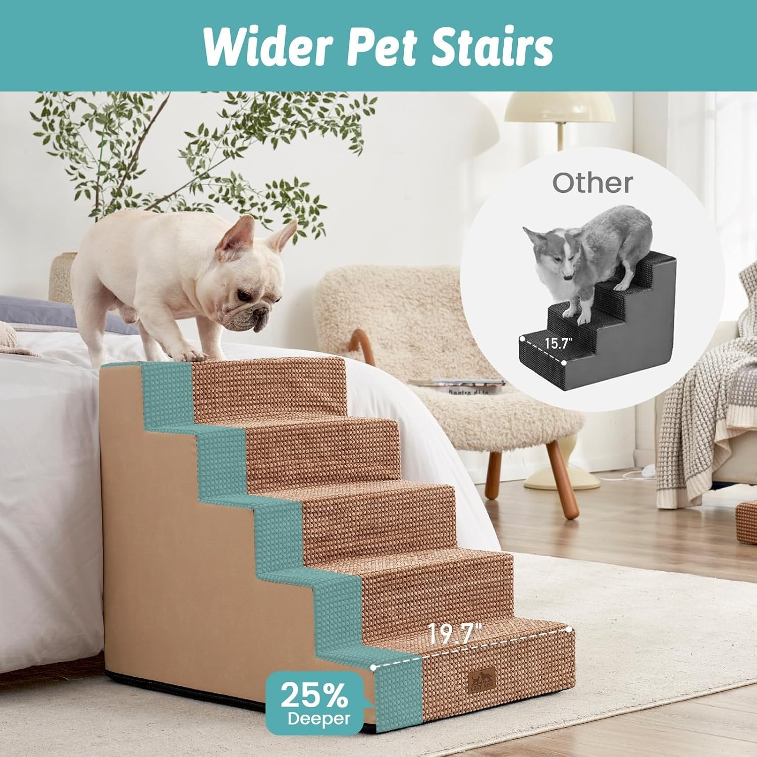Wide Dog Stairs Non-Slip Pet Steps for Small Dogs Cats Puppy 75x50x60cm