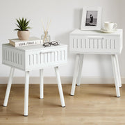 Modern White Bedside Tables Set of 2 with Drawer, Solid Wood Legs 50x45x16cm