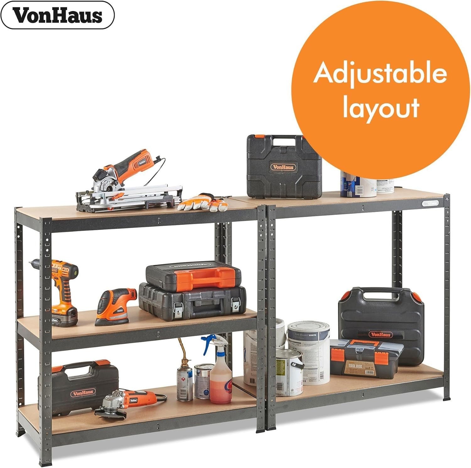 5-Tier Garage Shelving 180x90x40cm Hammered Metal MDF Heavy-Duty Boltless