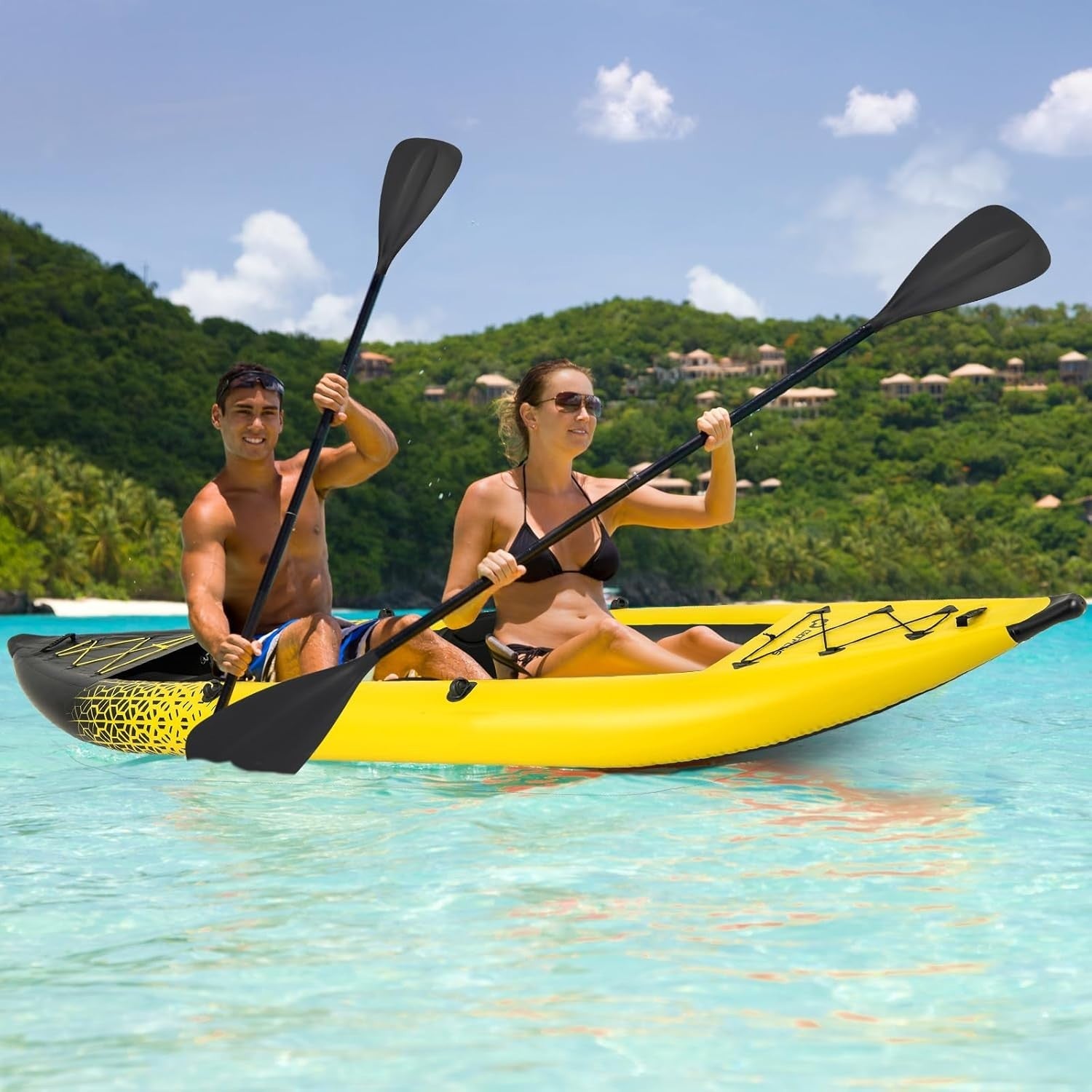 12.5FT Inflatable Kayak Canoe Set 2 Person w/ Oars Pump Yellow