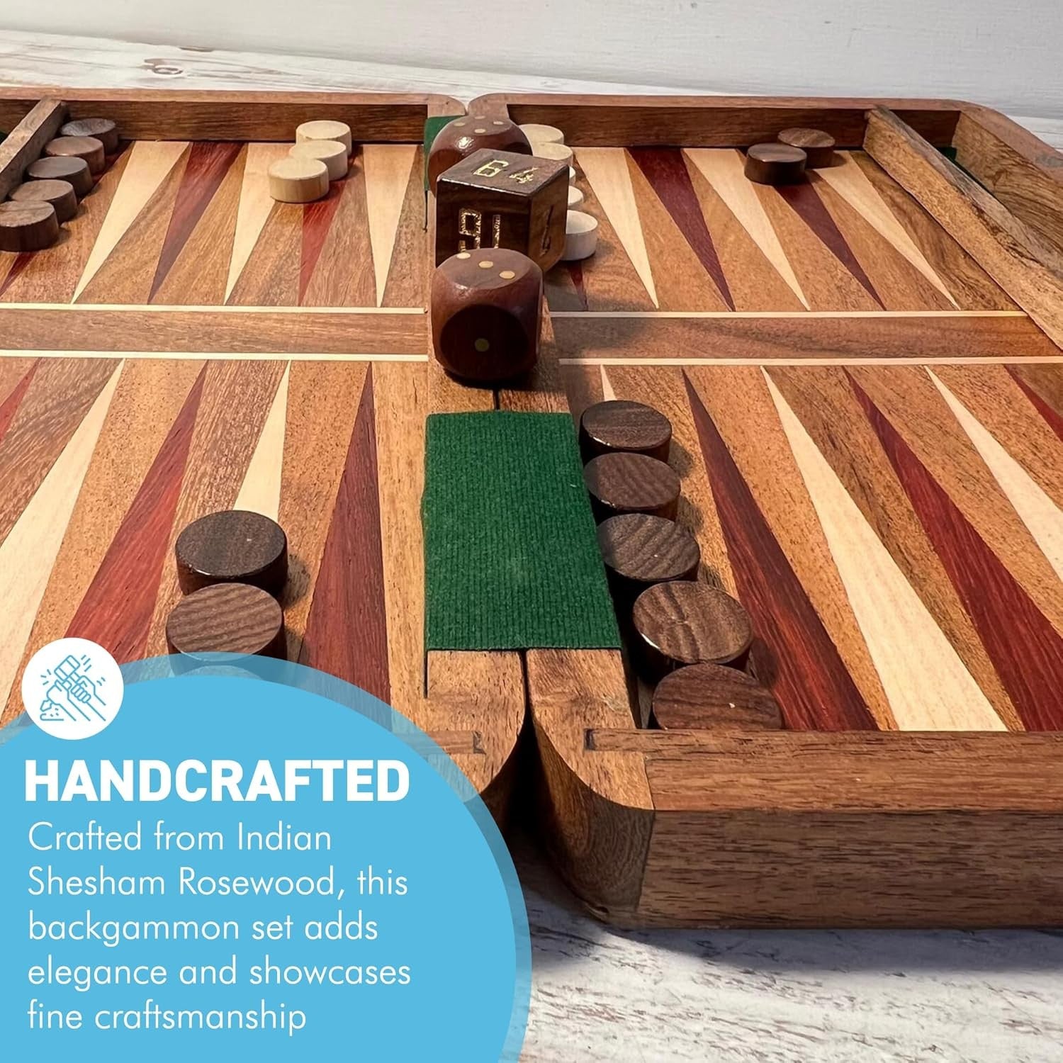Wooden Inlaid Backgammon Set Folding Board 36x26cm Classic Strategy Game
