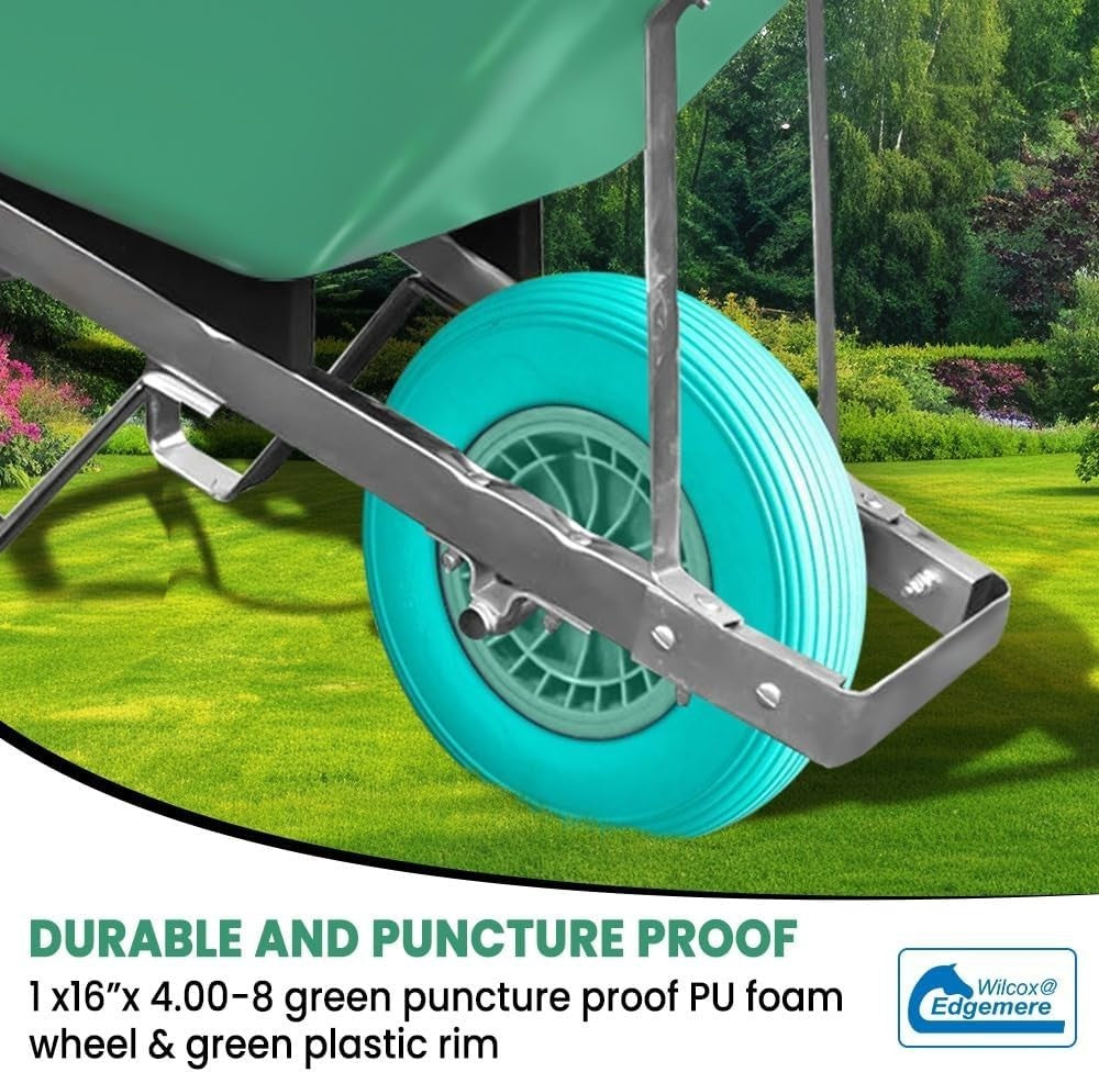 120L Garden Wheelbarrow – Green/Turquoise – PU Tubeless Tyre Heavy Duty Frame