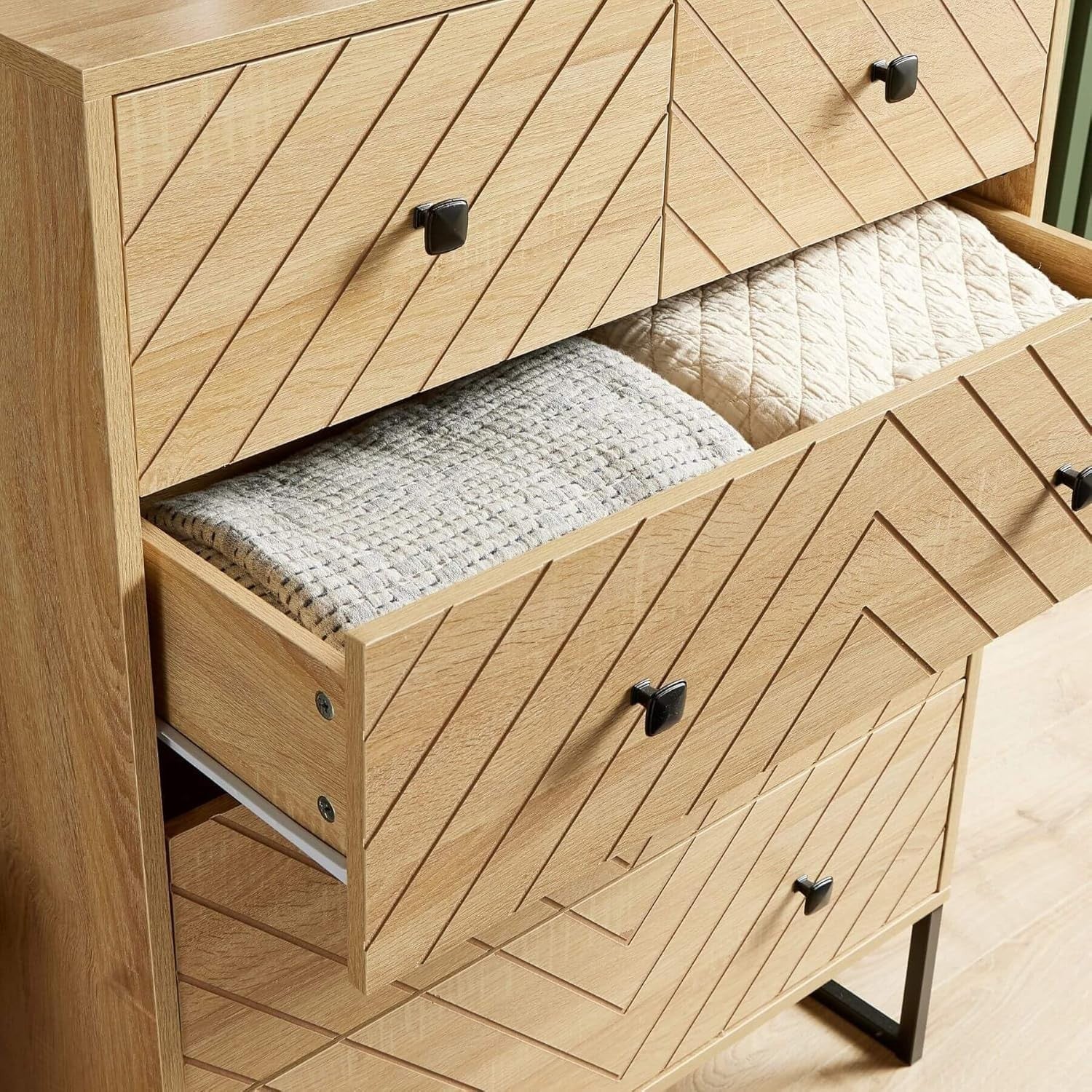 Modern Oak 5 Drawer Chest | Tall Bedroom Storage Unit | Slim Wood Dresser