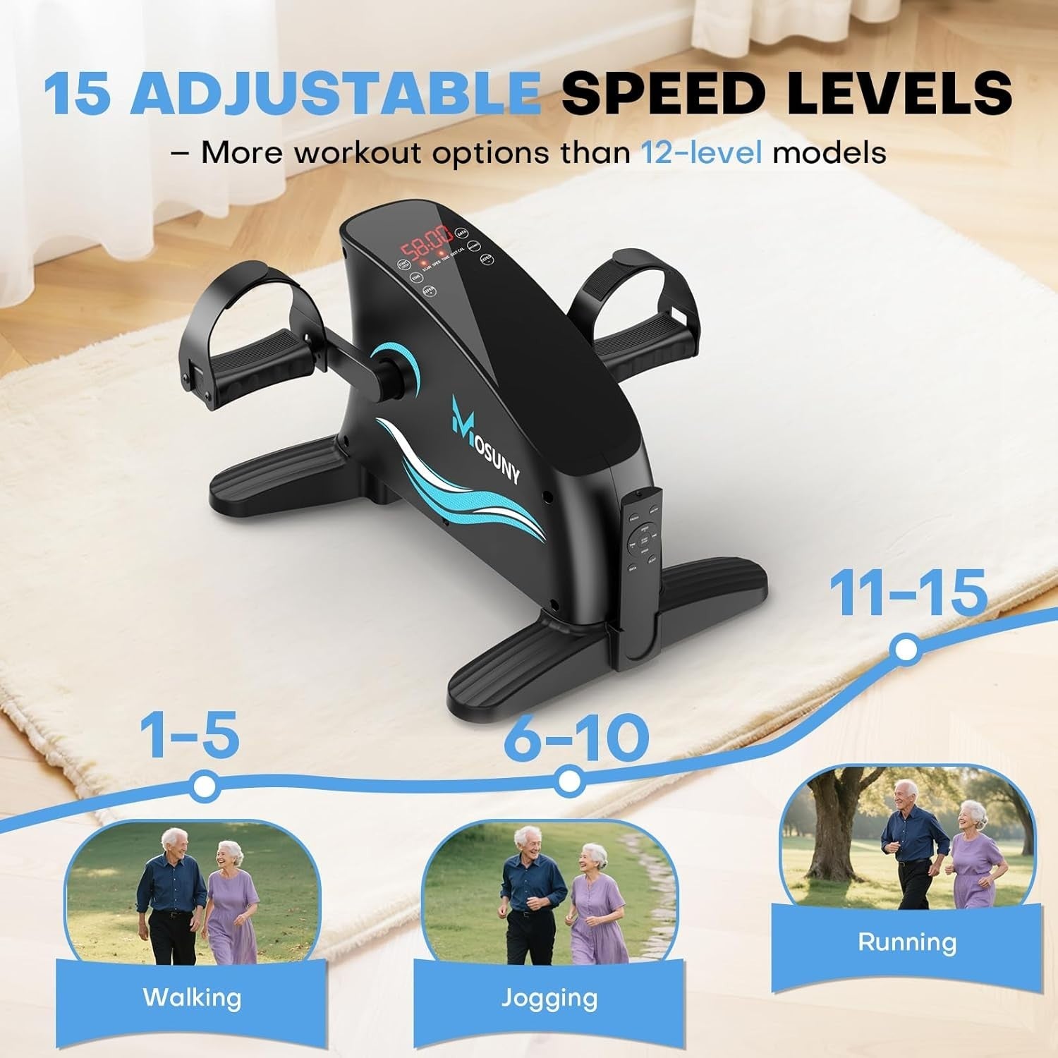 Electric Mini Pedal Exerciser w/ LCD Touchscreen, 15 Speeds & Remote Control