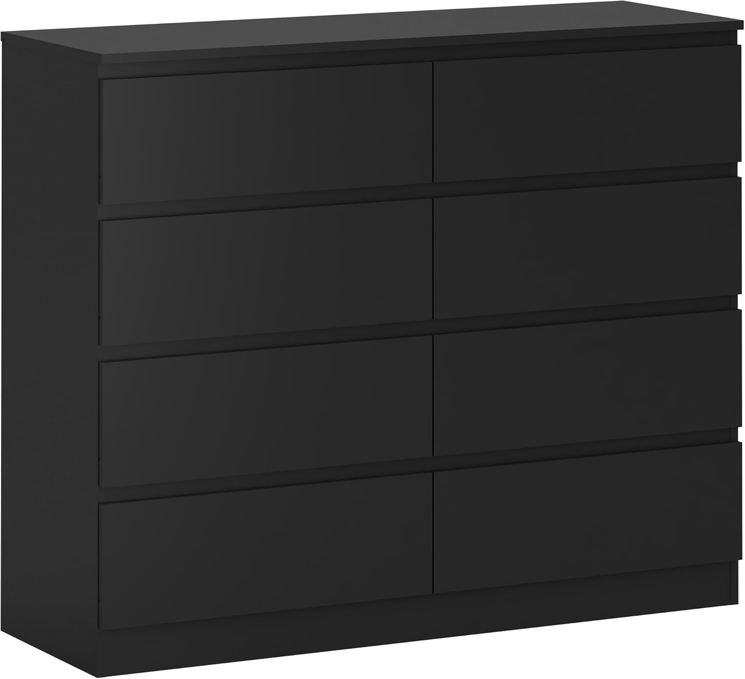 Black 8 Drawer Wide Chest Storage Unit No Handle Modern Bedroom Dresser
