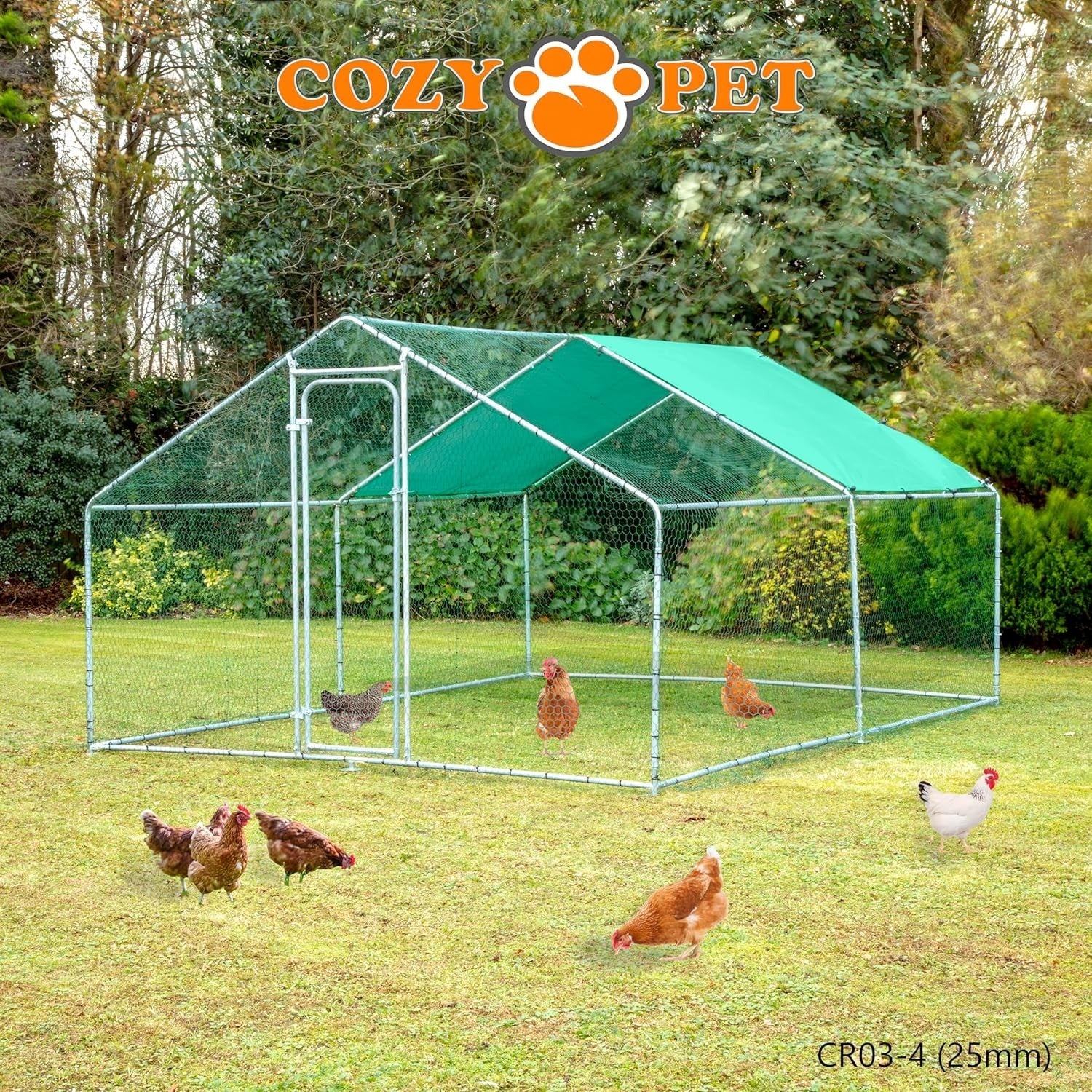 3x4m Walk In Chicken Run 25mm Steel Heavy Duty Pen