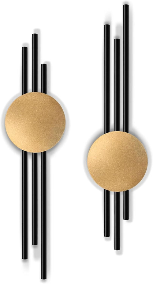 Modern Metal Wall Art Set of 2 Geometric Black Gold Wall Decor Hanging