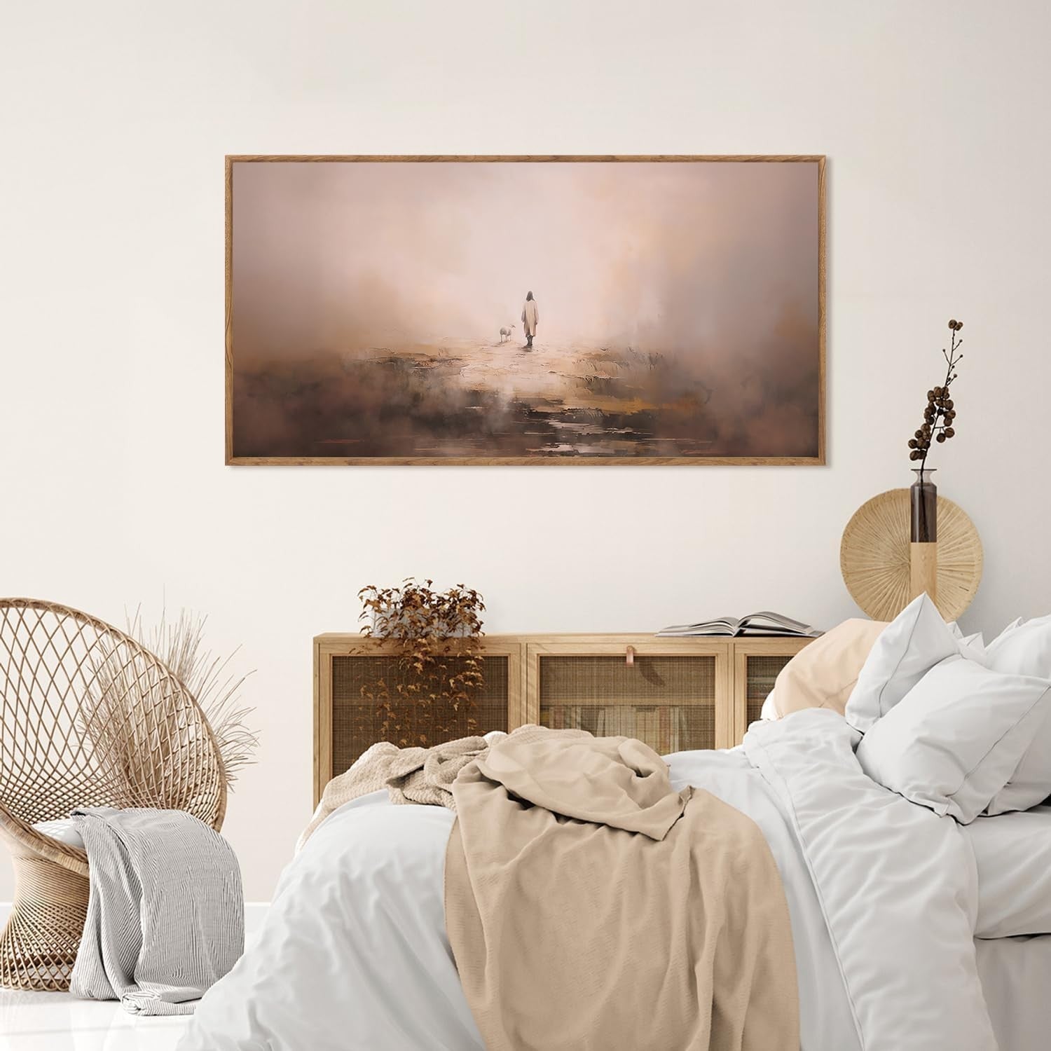 Jesus Christian Wall Art Lost Sheep Parable Framed Canvas Faith Decor 20x40