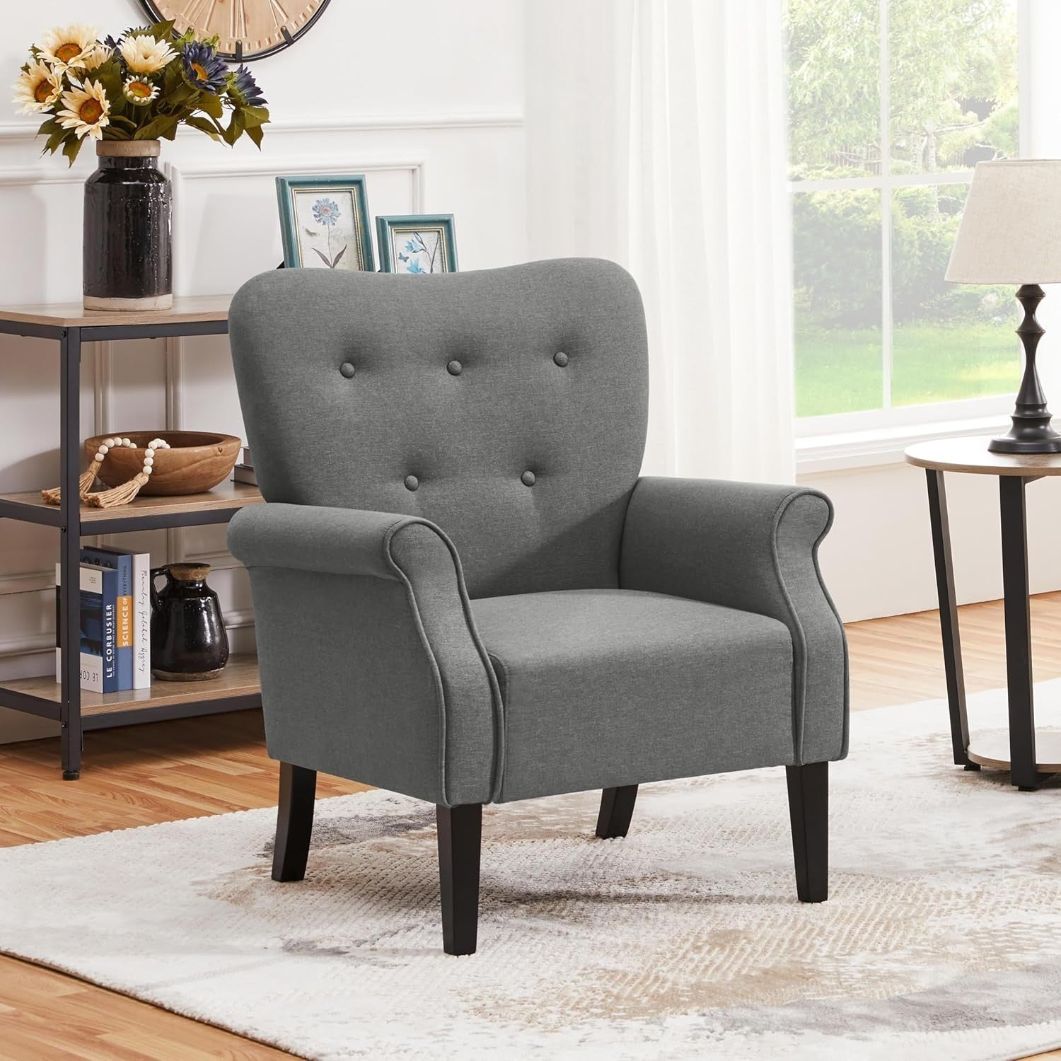 Dark Grey Modern Tub Chair Accent Armchair Padded High Back Living Room