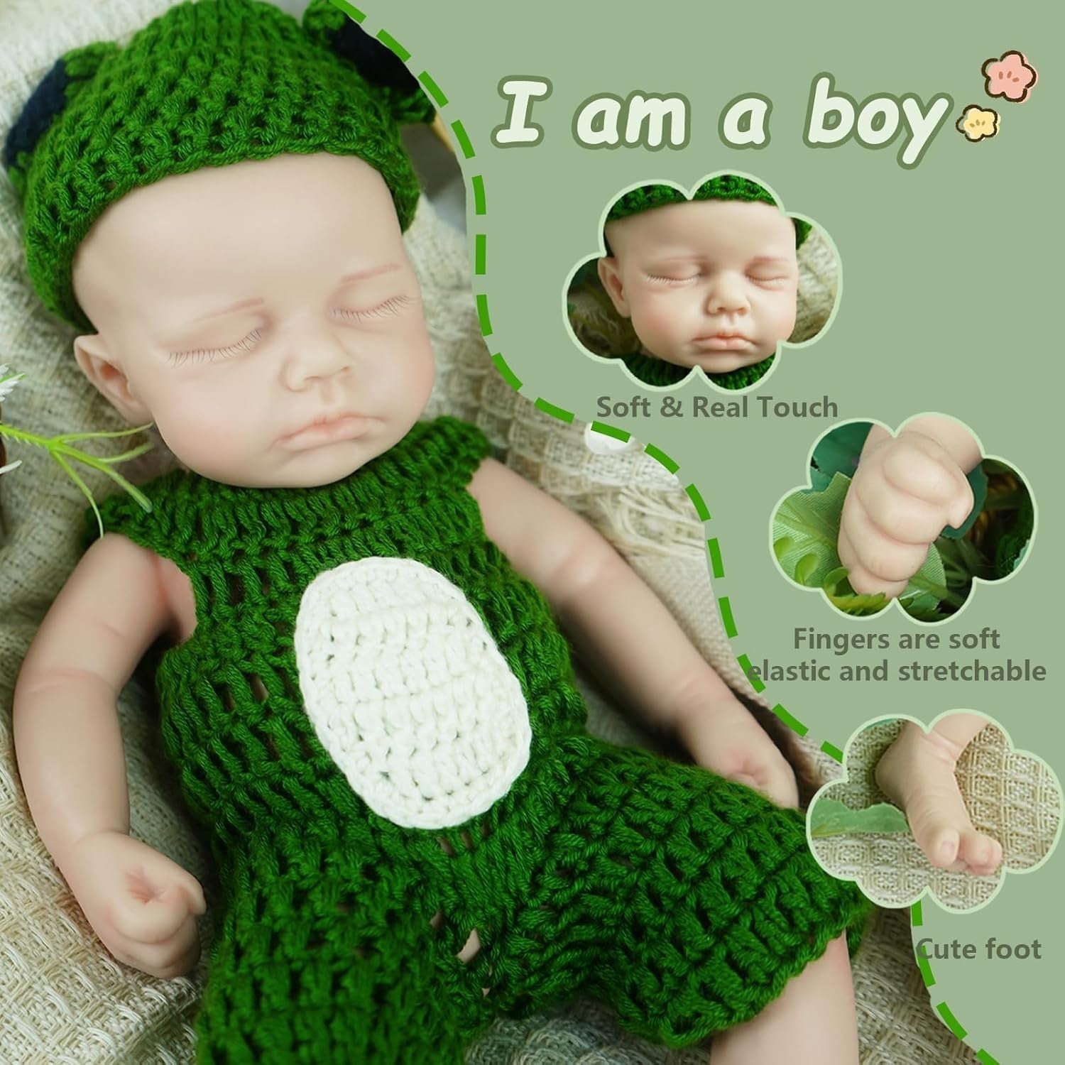 12” Mini Silicone Newborn Doll Full Body Sleeping Lifelike Ivory