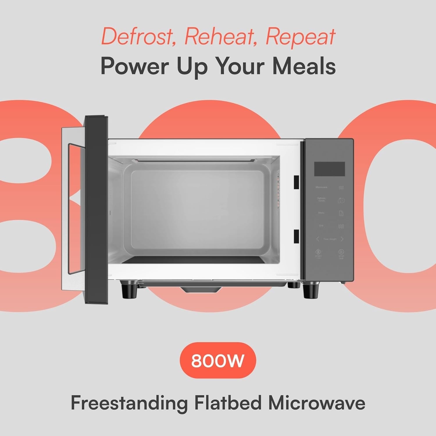 23L Flatbed Microwave with Grill Digital Display Grey 800W