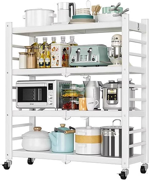 Foldable Storage Shelf Unit Rolling Cart 4 Tier Metal Kitchen Organizer