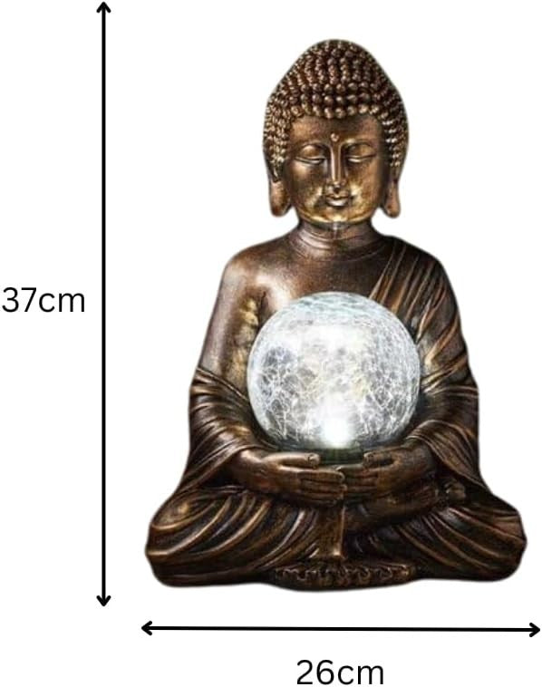 Solar Buddha Garden Statue with LED Crackle Ball Outdoor Zen Patio Ornament