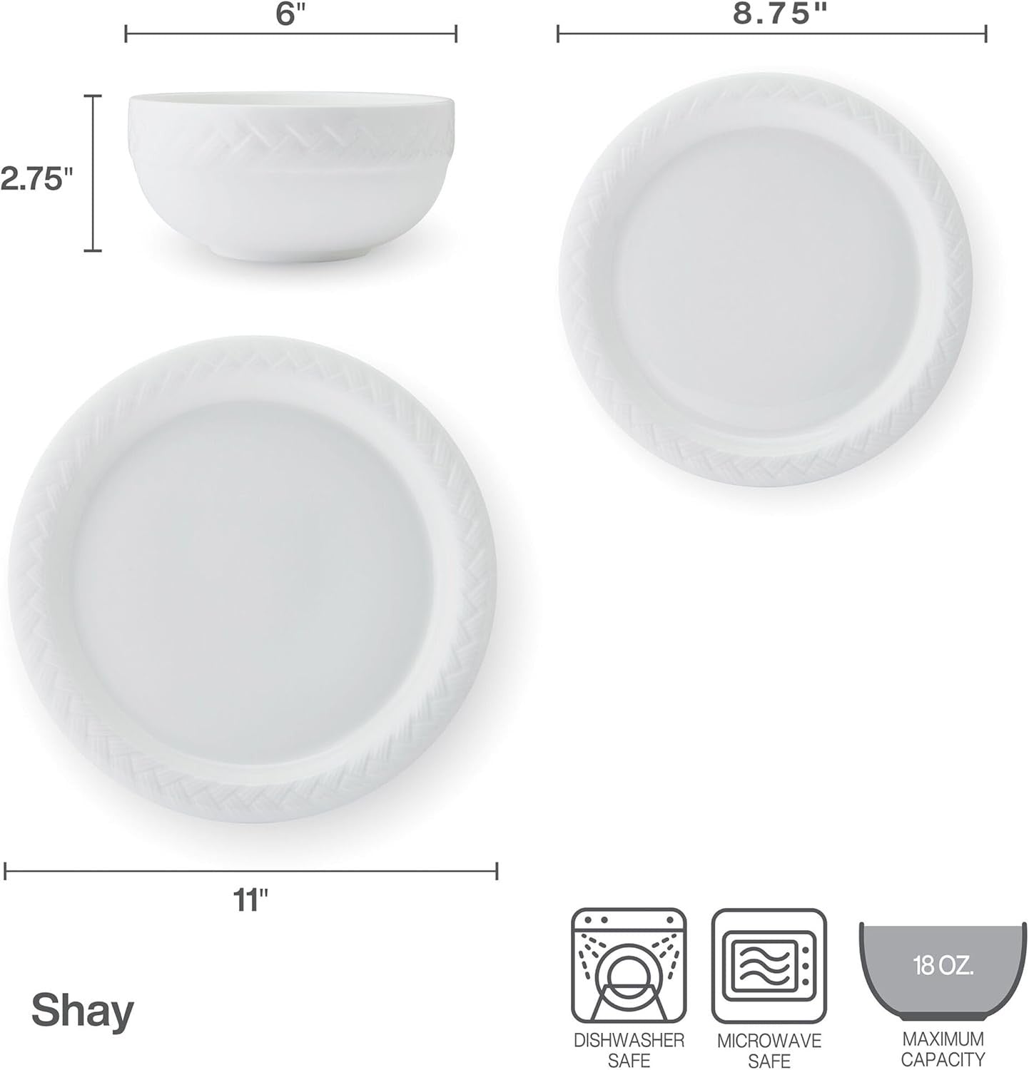 12 Piece Bone China Dinner Set Lightweight Chip Resistant Plates Bowls White