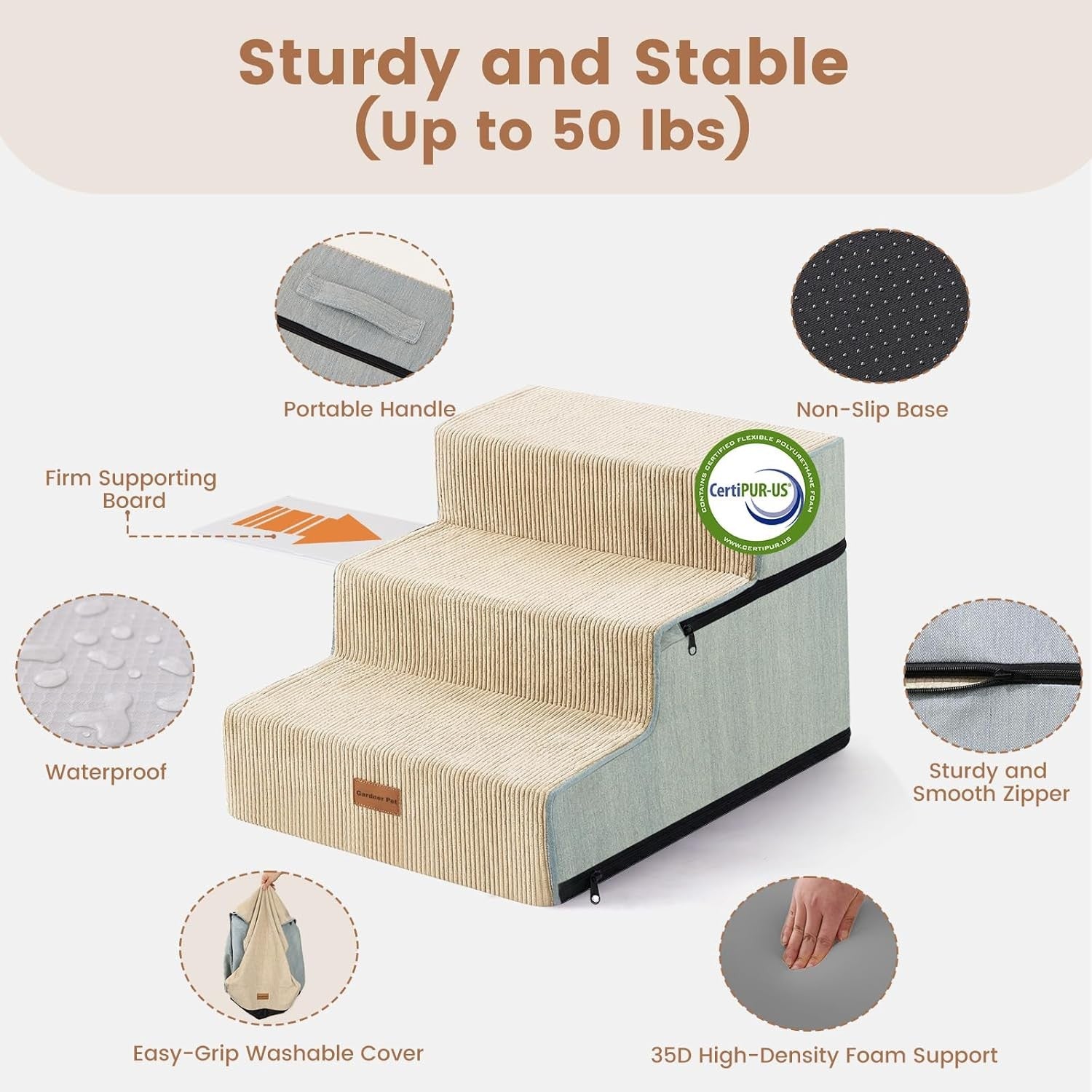 5-Step Extra Wide Dog Stairs for Bed Foam Ramp Non-Slip Grey 58cm H