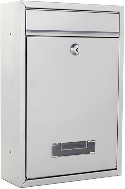 Wall Mount Steel Mailbox Silver Zinc-Plated Lockable Post Box 215x90x320mm