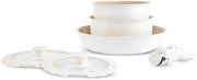 6Pcs Cream Ceramic Non Stick Cookware Set with Detachable Handle with Lids