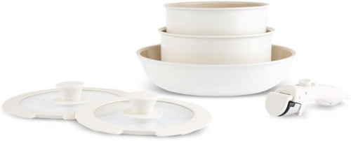 6Pcs Cream Ceramic Non Stick Cookware Set with Detachable Handle with Lids