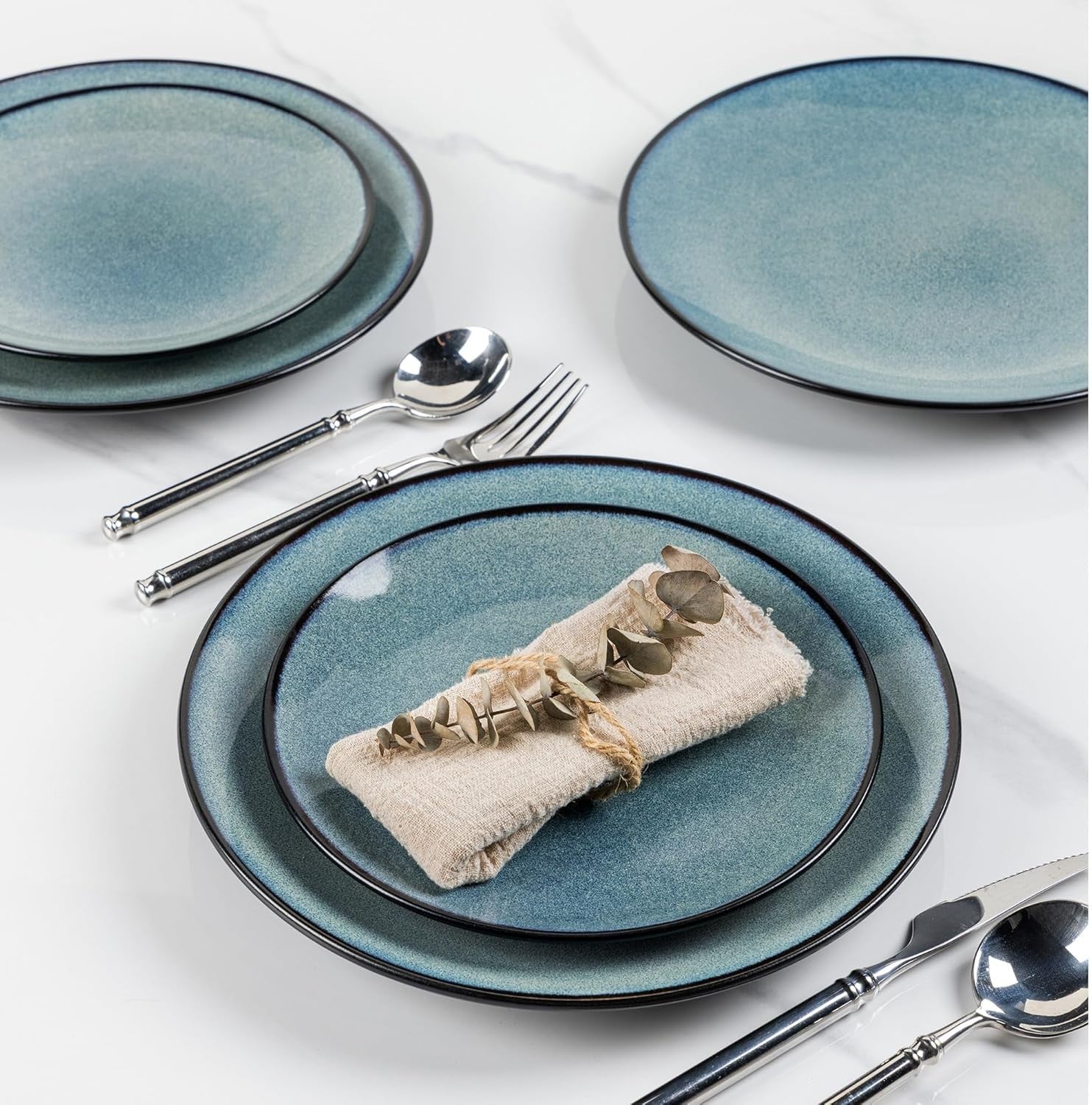 12 Piece Stoneware Dinner Set Plates Bowls Scratch Resistant Dishwasher Safe