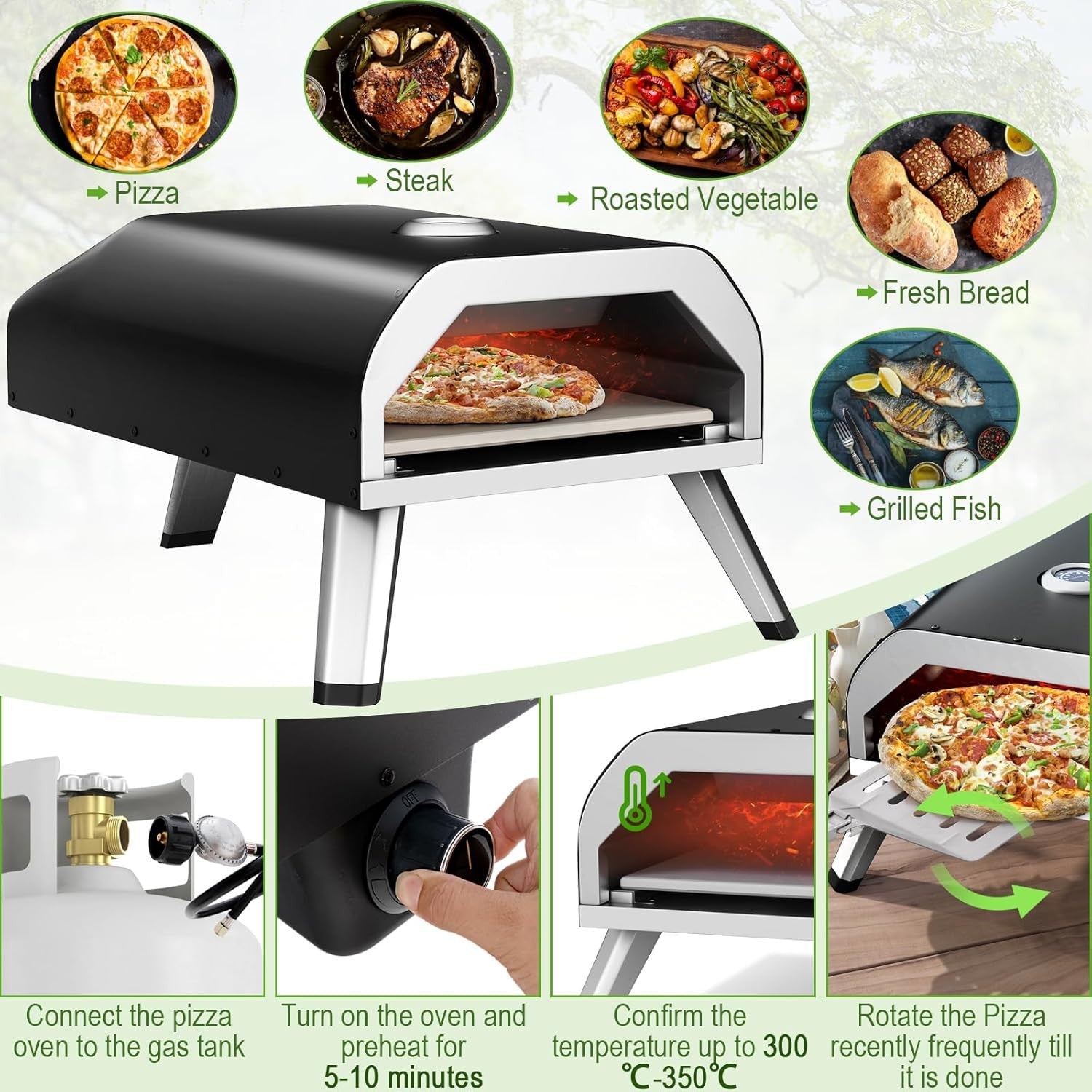 Gas Pizza Oven with Peel & Carry Bag | Portable BBQ Pizza Maker 400°C 4KW Grill