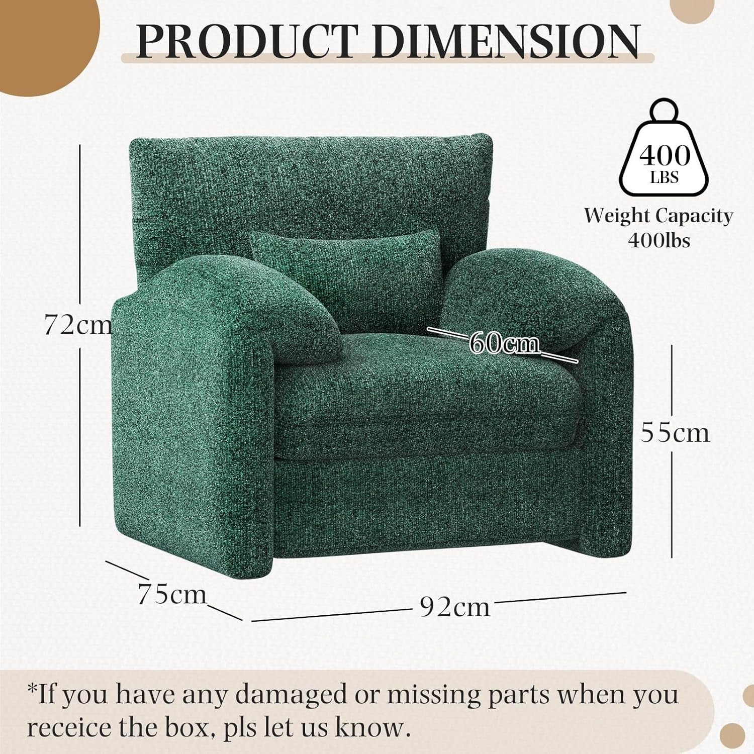 Green Oversized Tub Chair Plush Upholstered Accent Armchair Seating