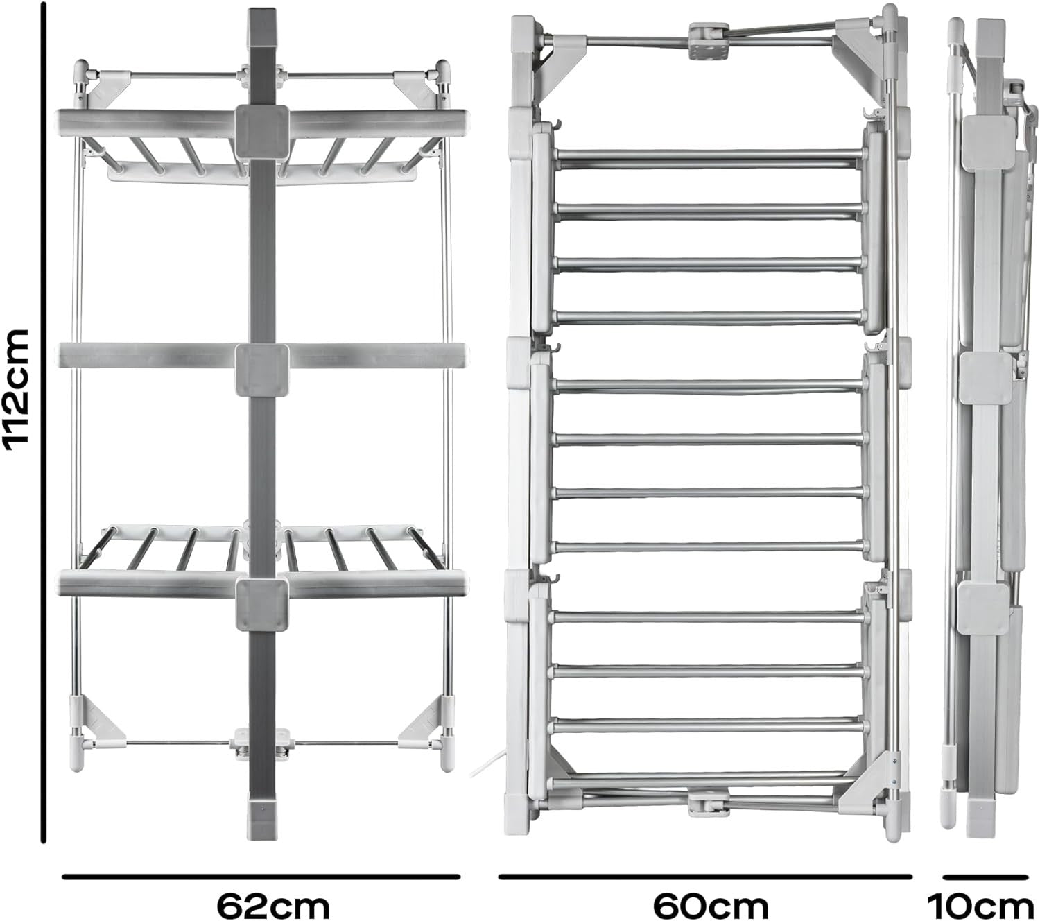 3 Tier Heated Clothes Airer with Cover Electric Folding Indoor Drying Rack