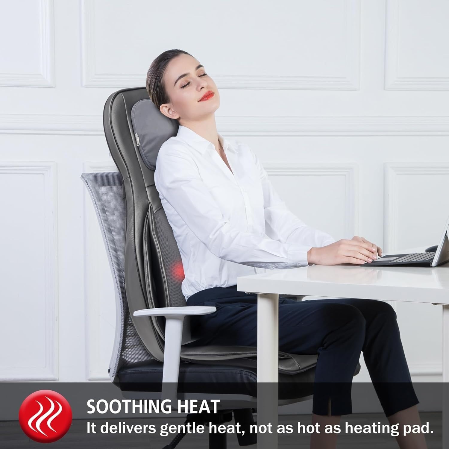 Shiatsu Back Massager with Heat Deep Tissue Kneading Full Back Chair Cushion