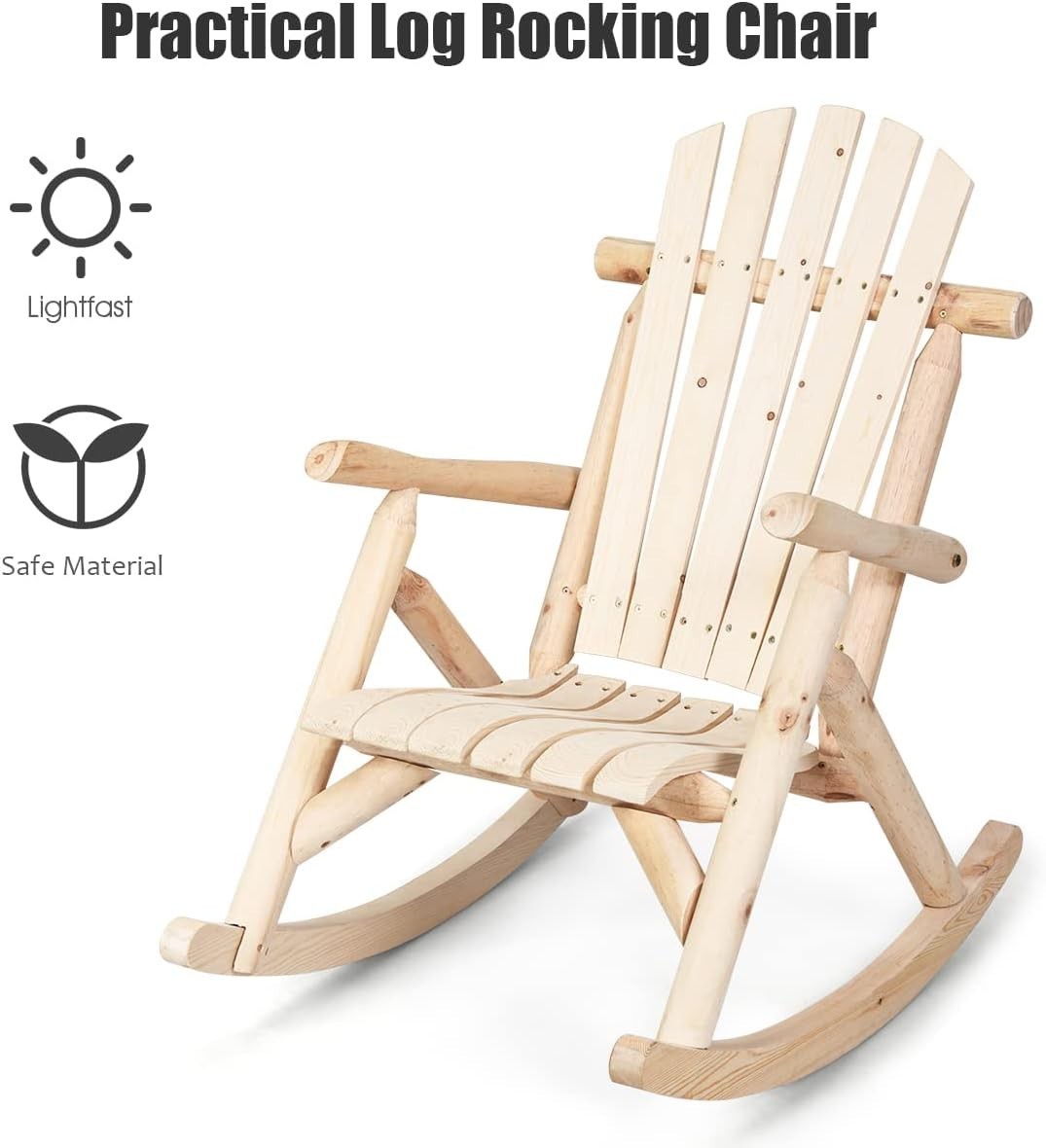 Solid Wood Adirondack Rocking Chair Outdoor Porch Garden Patio Yard Relaxer