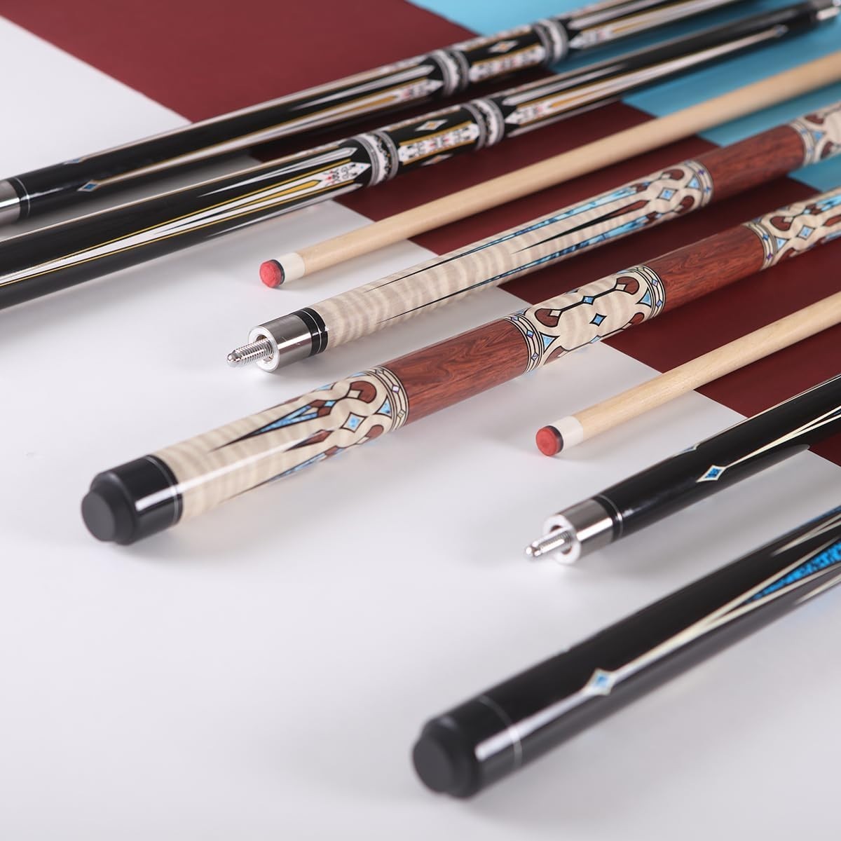 58in 2 Piece Maple Pool Cue 13mm Leather Tip 19/20oz Gift Kit