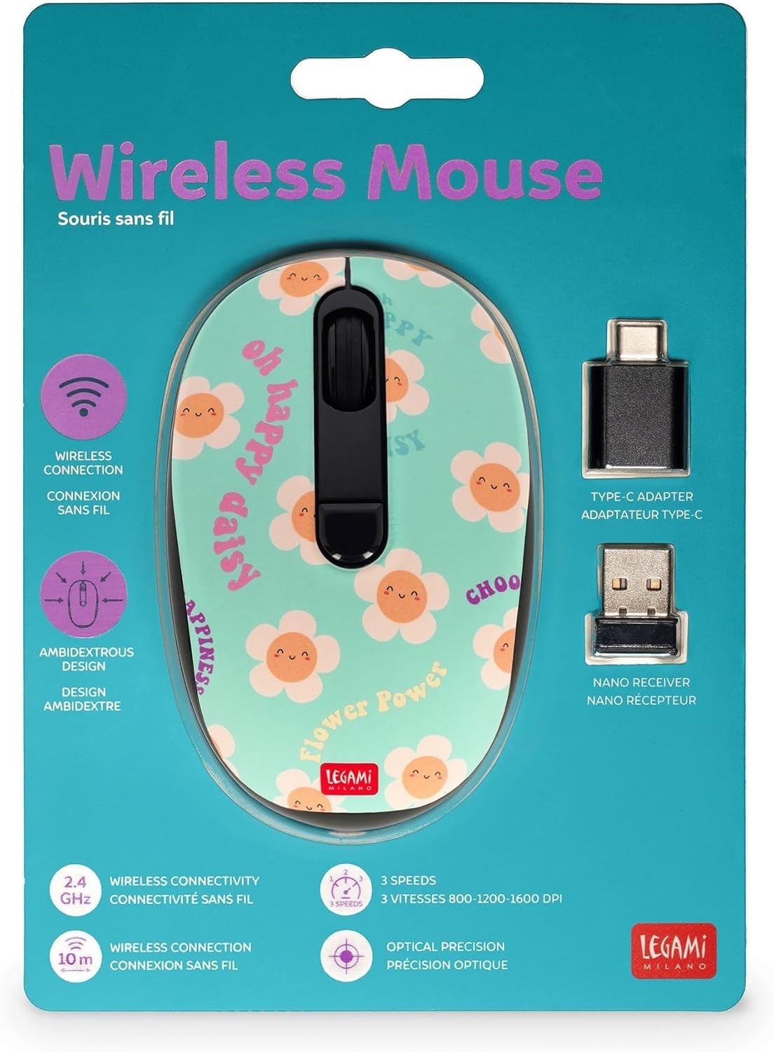 Cute Wireless Mouse Daisy Floral Compact USB 1600 DPI Laptop PC