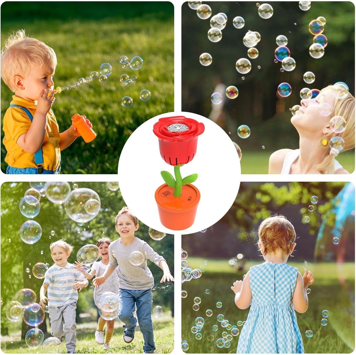 Rose Flower Bubble Machine LED Light Portable Party Toy Red
