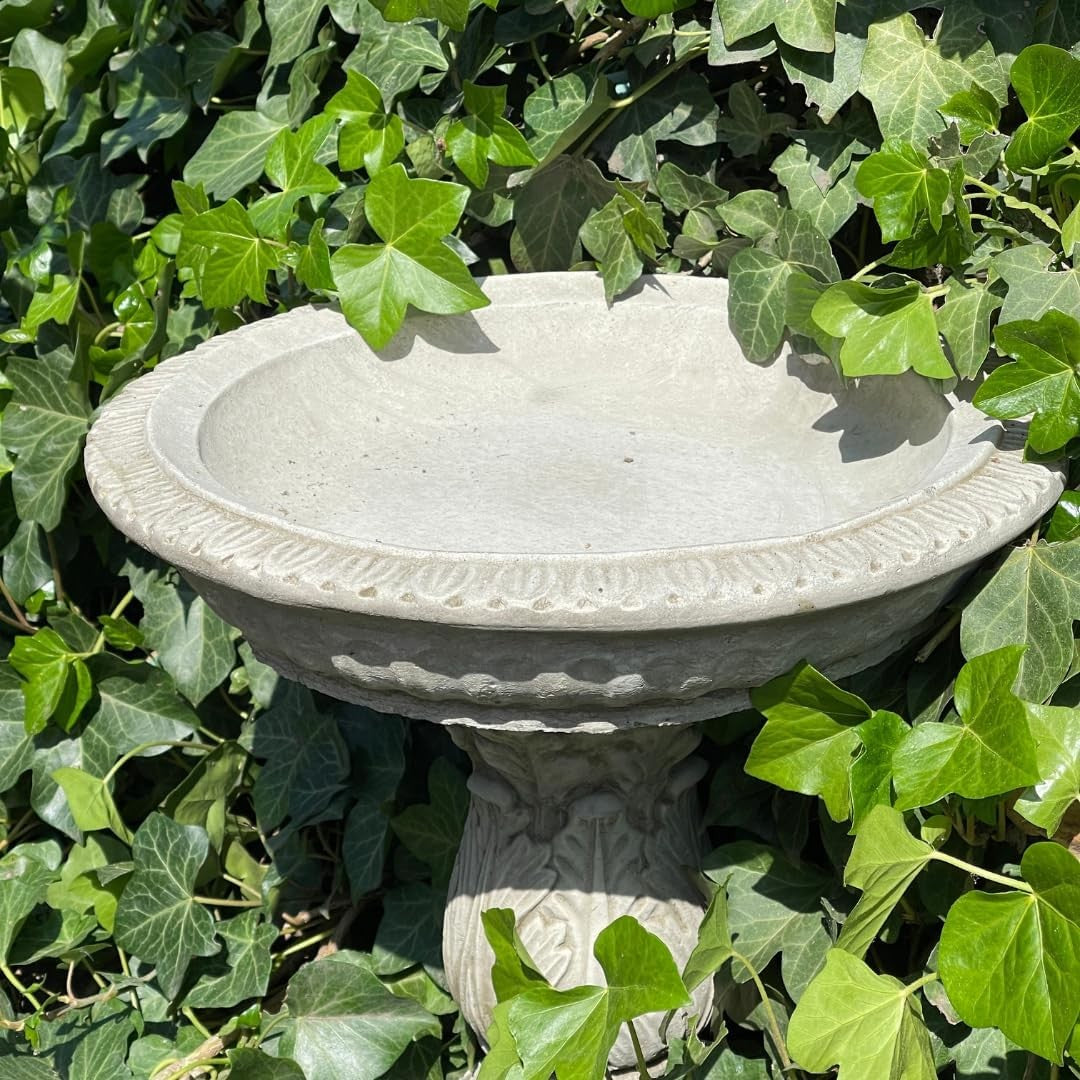 Stone Bird Bath Feeder Garden Ornament – Simple Round Bowl Cast Sculpture