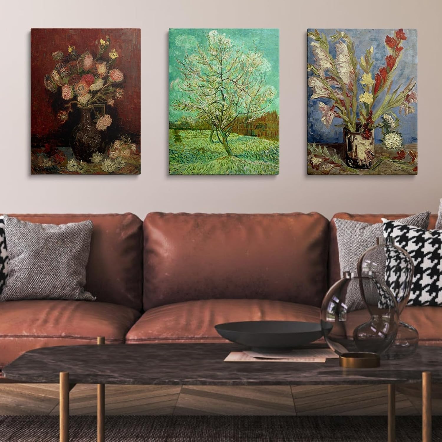 Vintage Floral Wall Art Set of 3 Framed Canvas 12x16in