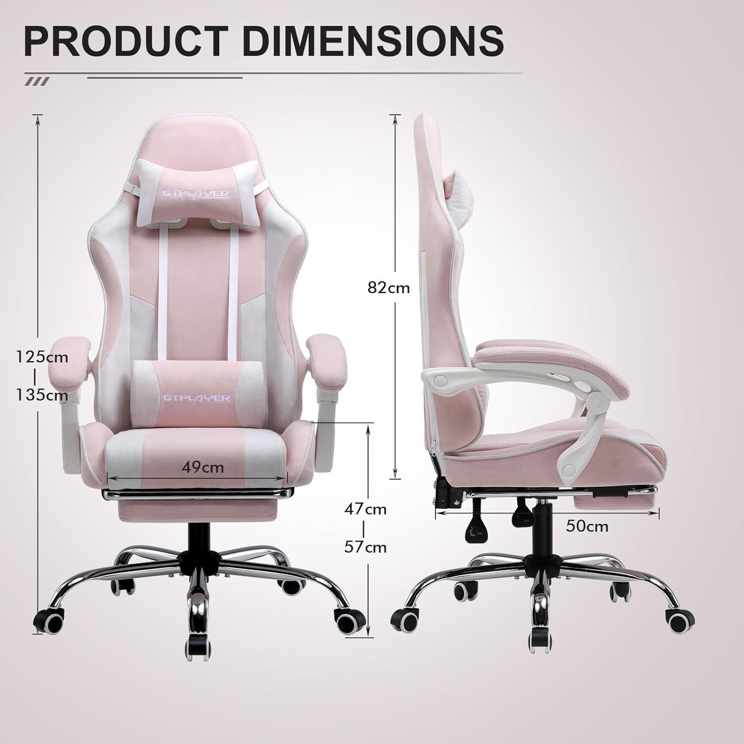 Gaming Chair Ergonomic Fabric Swivel Recliner Massage Lumbar Footrest Pink