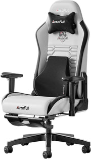 Ergonomic Gaming Chair Grey PU Leather Reclining w/ Footrest