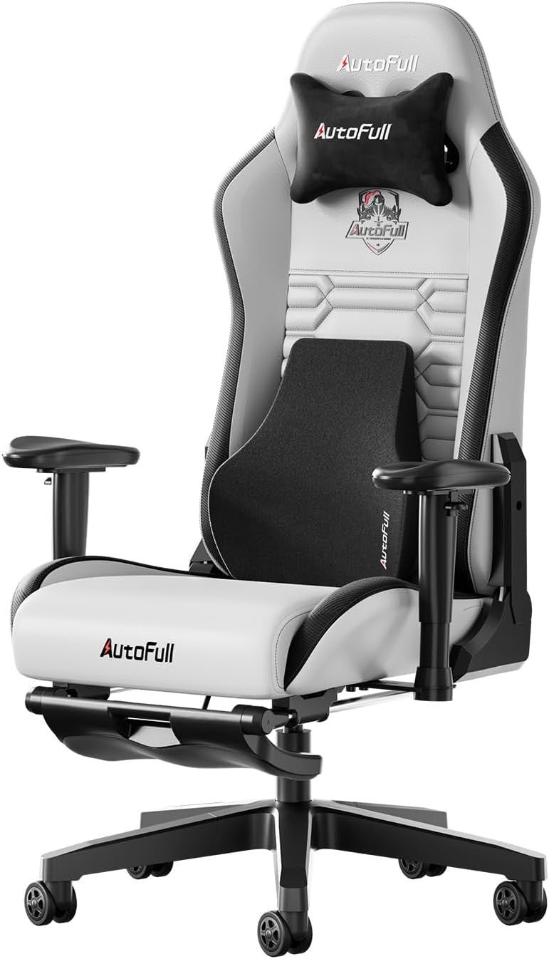 Ergonomic Gaming Chair Grey PU Leather Reclining w/ Footrest