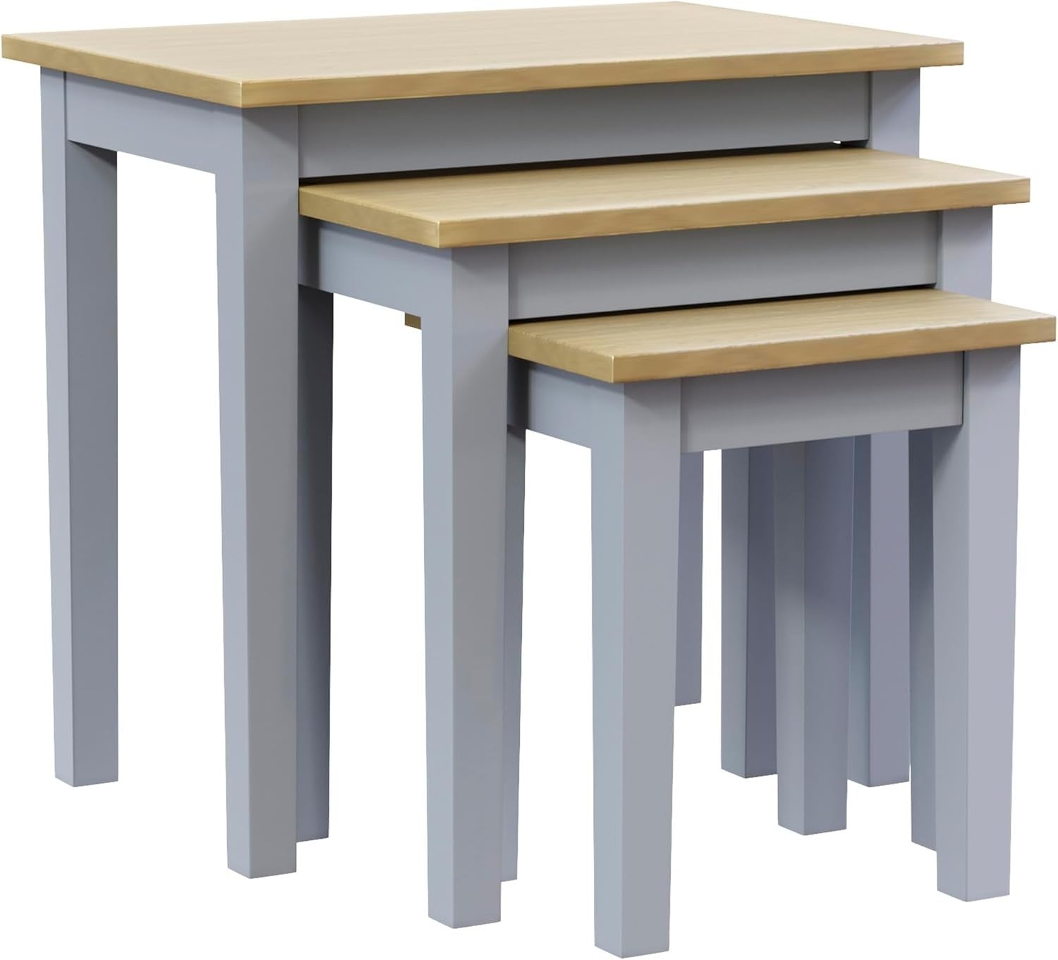 Nest of 3 Modern Coffee Side Tables Oak Grey Wood End Living Room Furniture