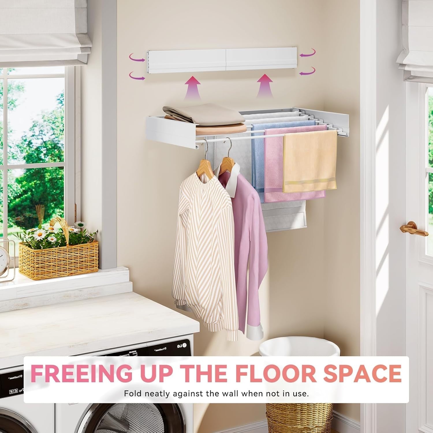 80cm Wall Mounted Retractable Clothes Drying Rack Foldable Airer White