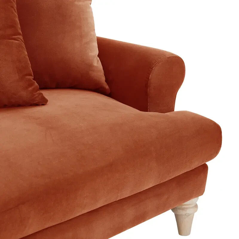 2 Seater Burnt Orange Velvet Sofa Scatter Back Cushions Deep Comfy Seat