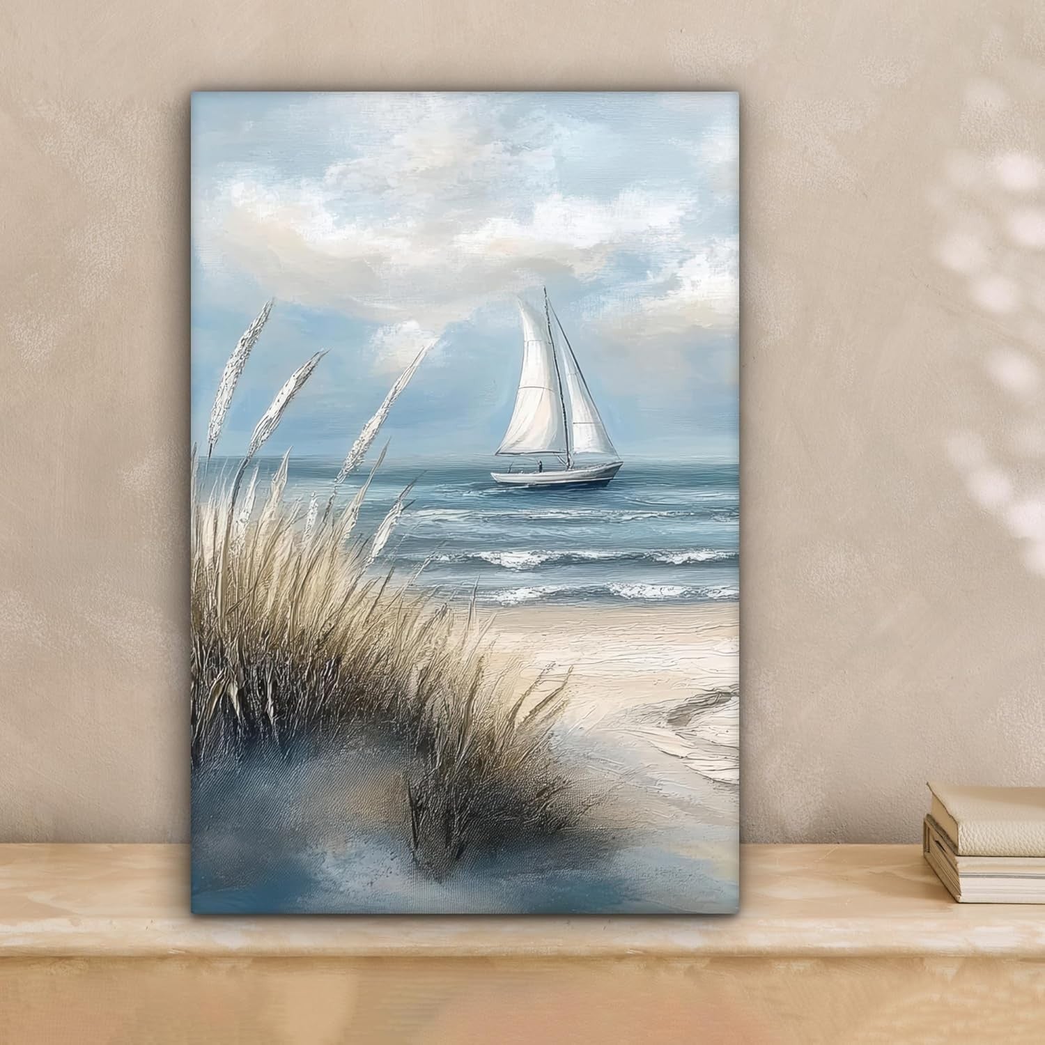 Framed Canvas Wall Art 20x30cm Beach Sailboat Sea Dunes Print