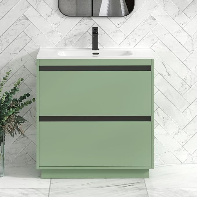 800mm Mint Green Floor Standing Vanity Unit with Basin Sink 2 Drawer Cabinet
