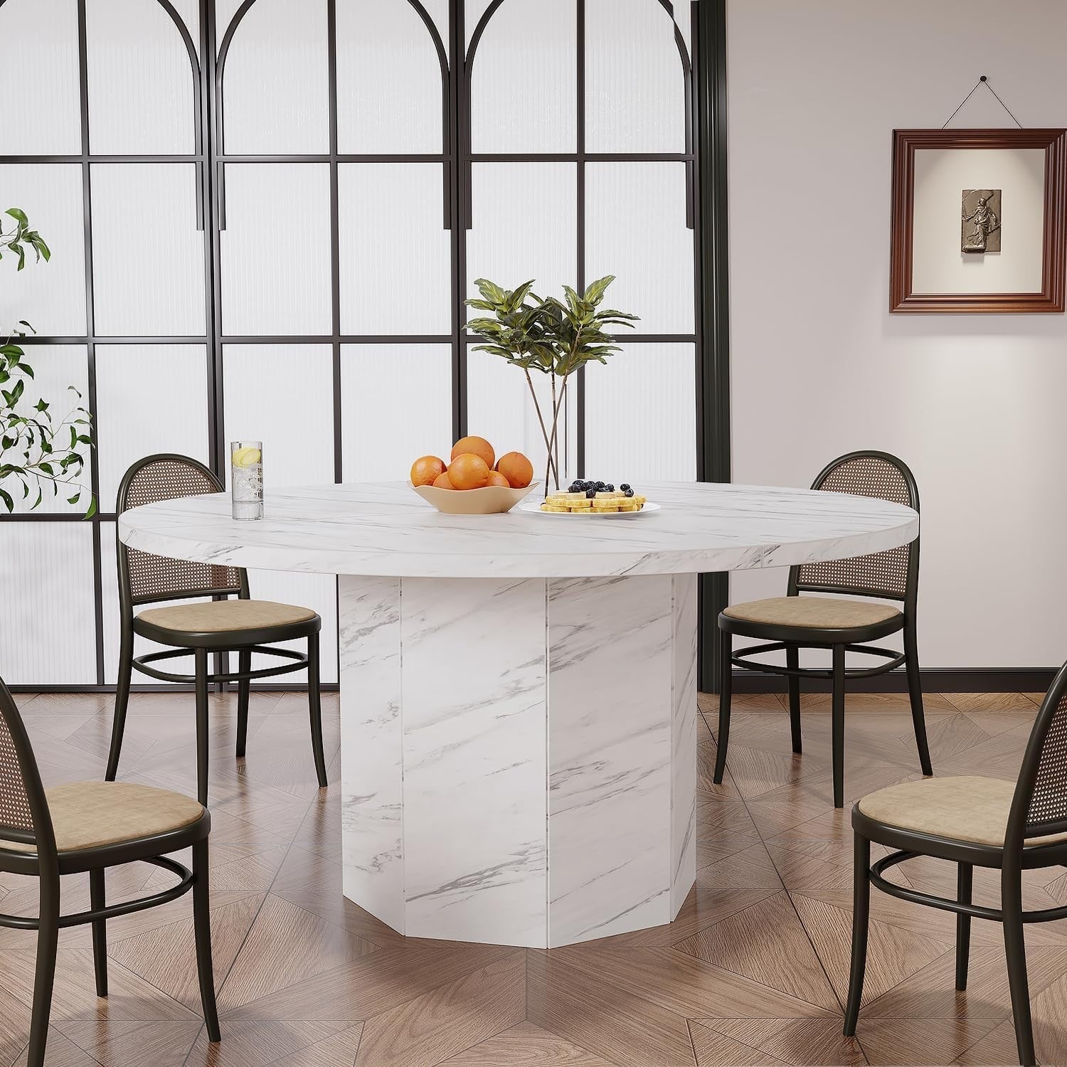 White Faux Marble Dining Table 4-6 Seater Modern Kitchen 120cm