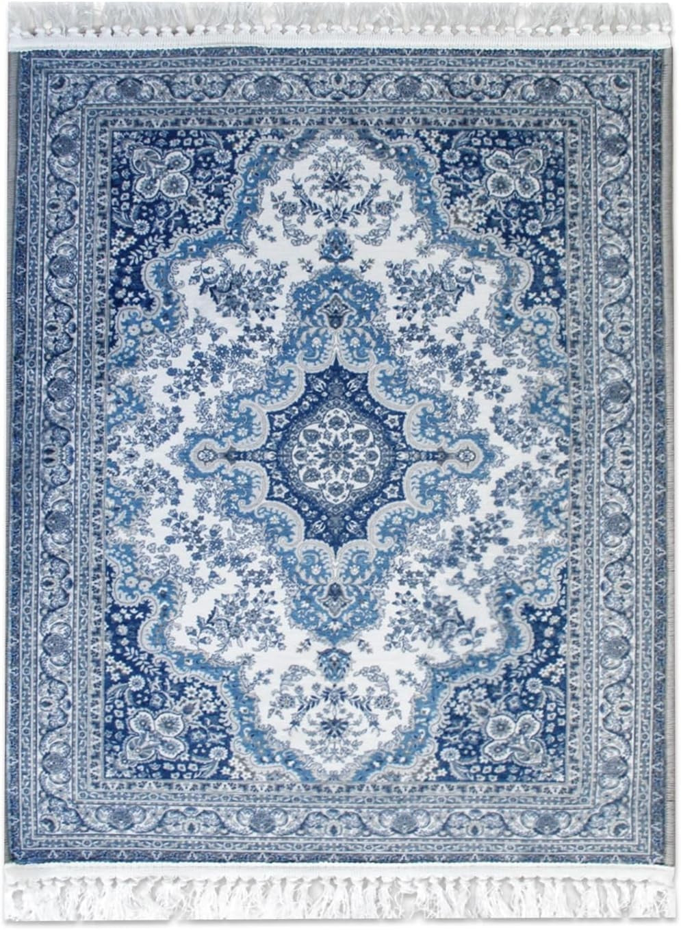 Blue Vintage Kitchen Rug 80x150cm Non Slip Washable Low Pile Runner
