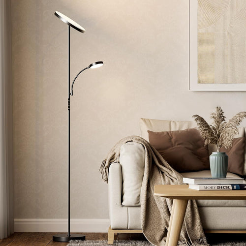 LED Floor Lamp with Reading Light Dimmable Remote Touch Uplighter Black