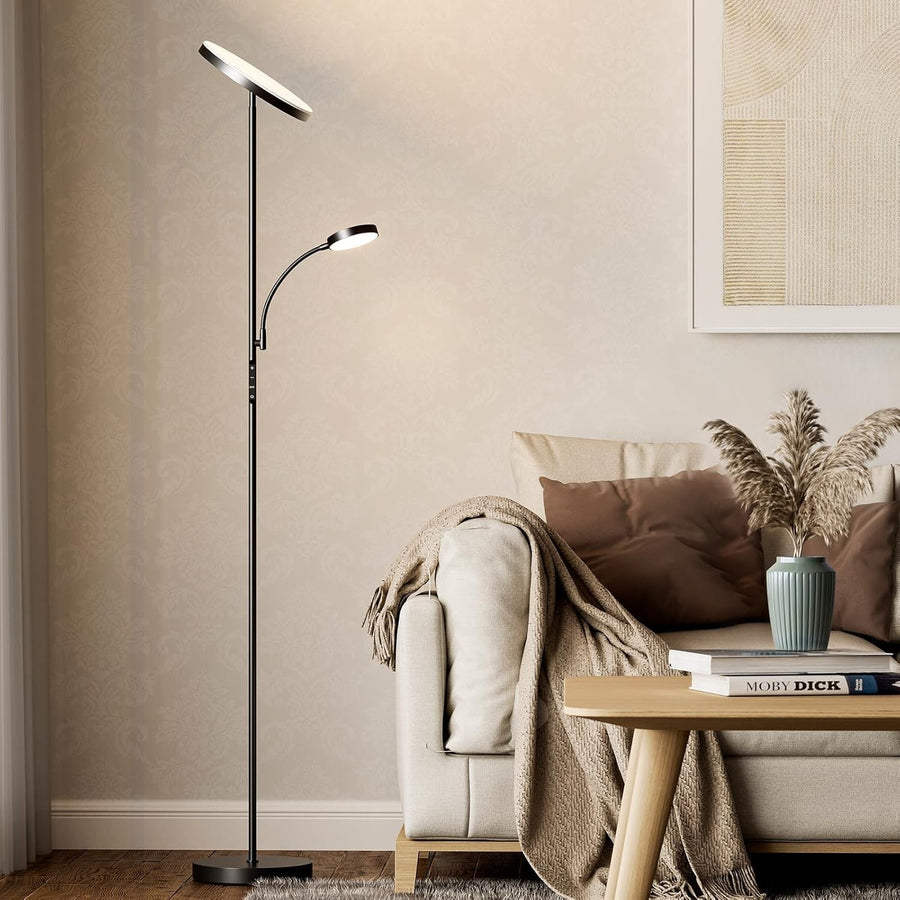 LED Floor Lamp with Reading Light Dimmable Remote Touch Uplighter Black
