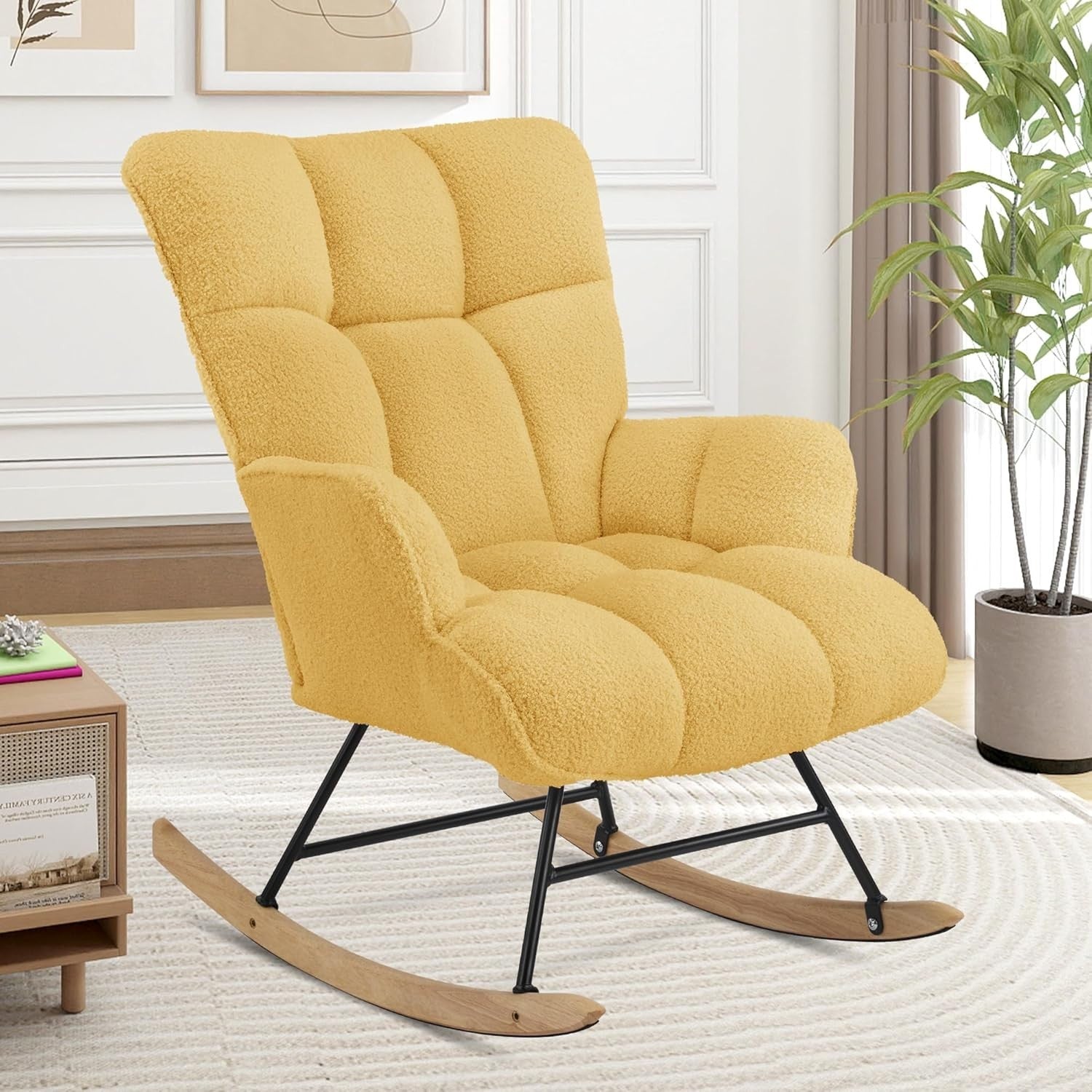 Teddy Rocking Chair Nursery Glider Armchair Adults Kids Room Yellow