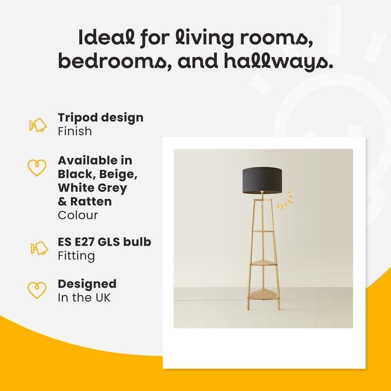 Wooden Floor Lamp with Shelves Storage Modern Standing Light LED Home Decor